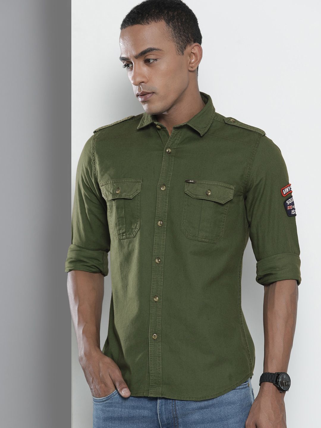 The Indian Garage Co Men Green Regular Fit Opaque Solid  Casual Shirt