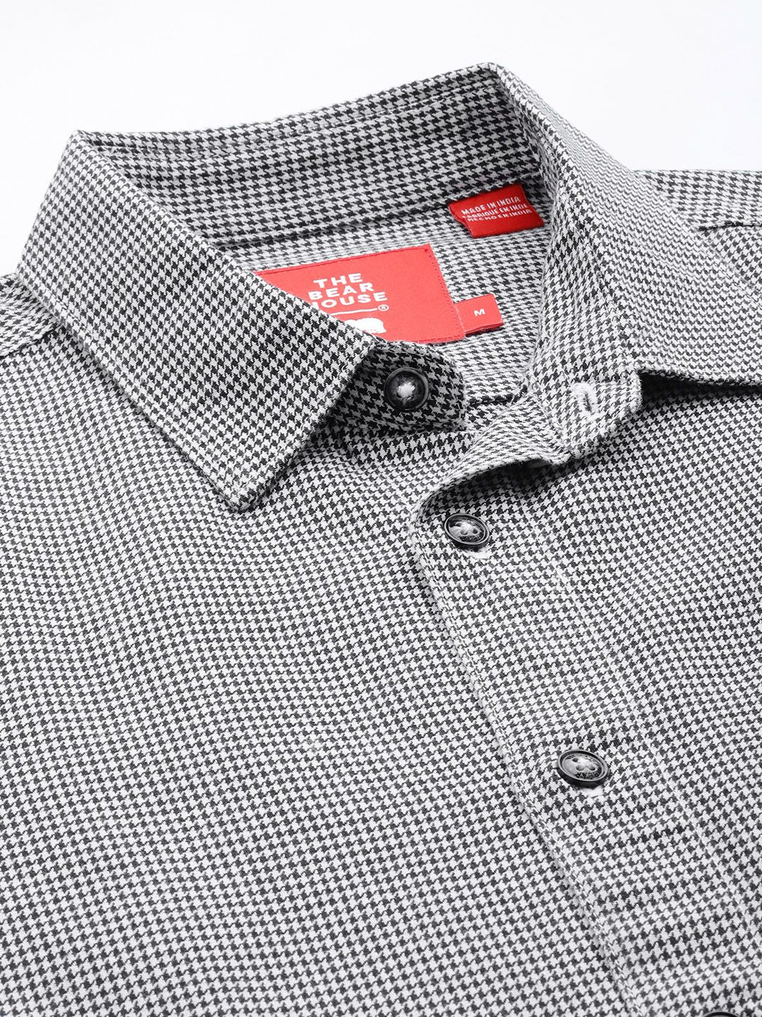THE BEAR HOUSE Men Slim Fit Opaque Houndstooth Checked Pure Cotton Casual Shirt