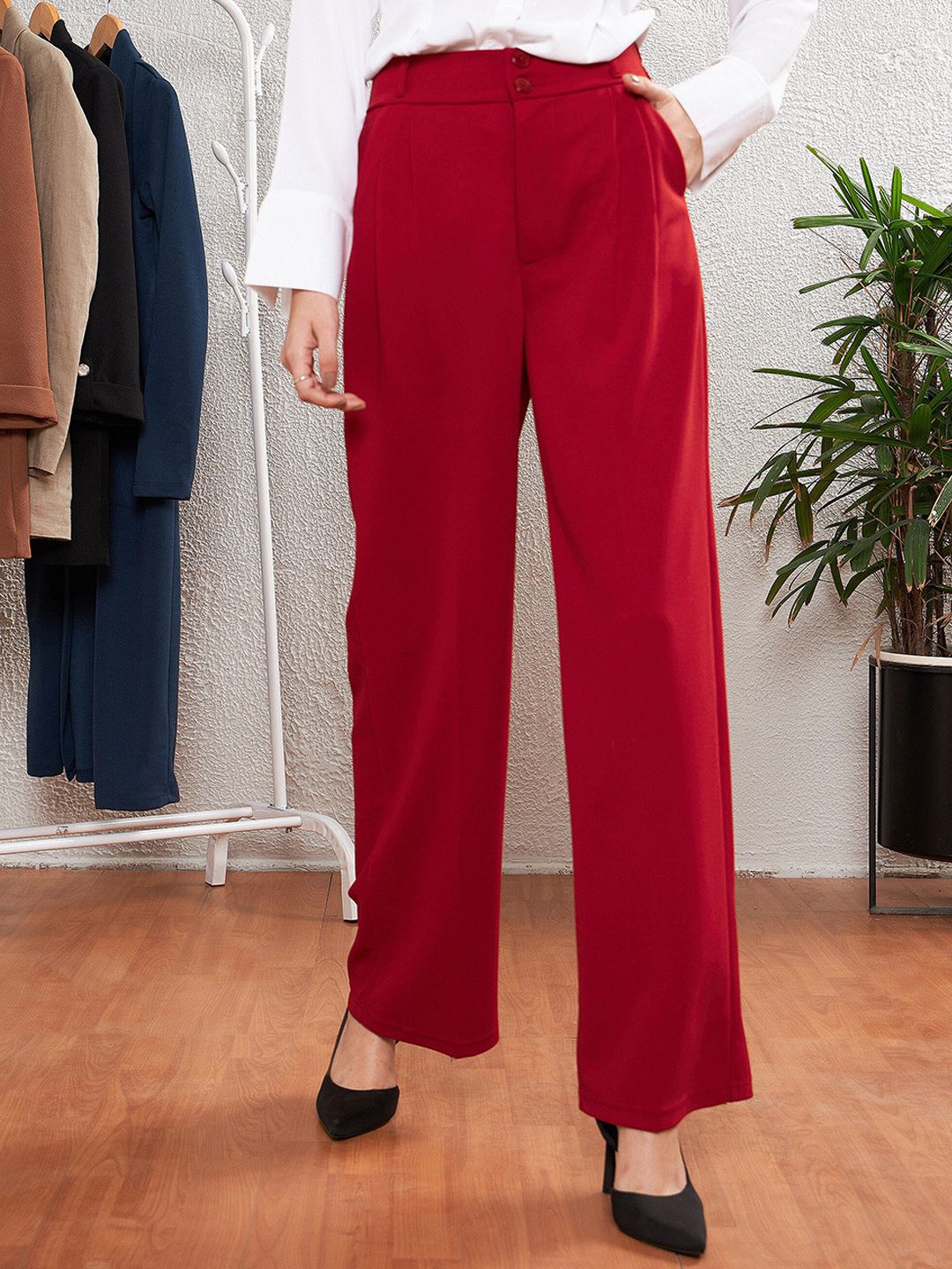 SASSAFRAS worklyf Women Straight Fit Easy Wash Formal Trousers