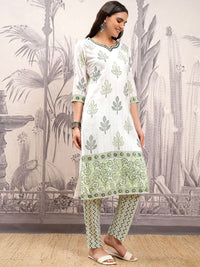 Vishudh Notch Neck Floral Printed Regular Pure Cotton Straight Kurta Set