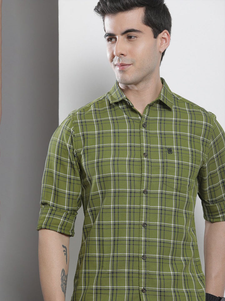 The Indian Garage Co Men Green & Beige Checked Pure Cotton Casual Shirt