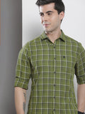 The Indian Garage Co Men Green & Beige Checked Pure Cotton Casual Shirt