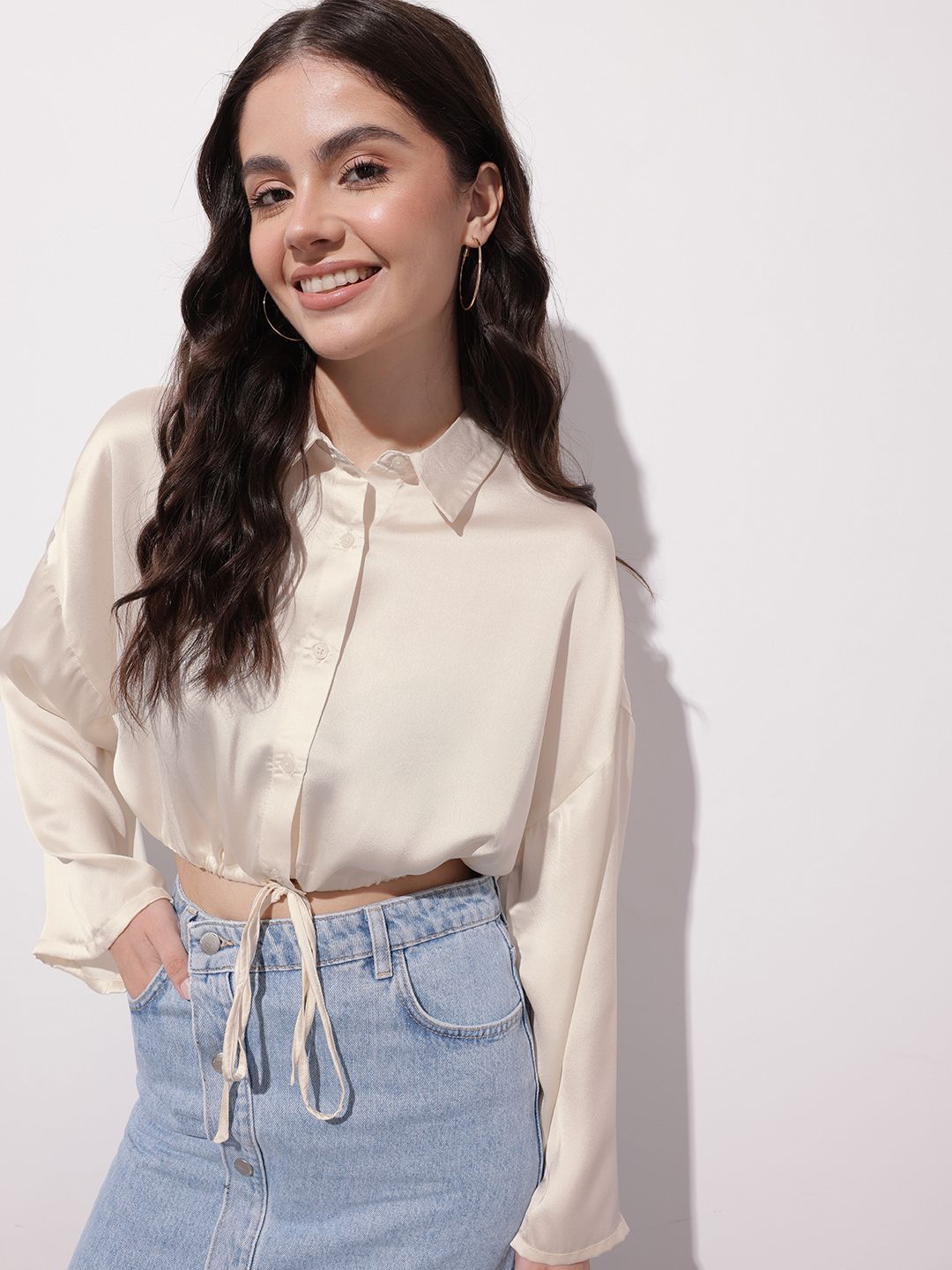 DressBerry Glamour & Opulence Satin Sizzle Blouson Crop Top