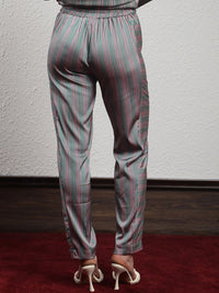 RAREISM Women Slim Fit Striped High-Rise Trousers
