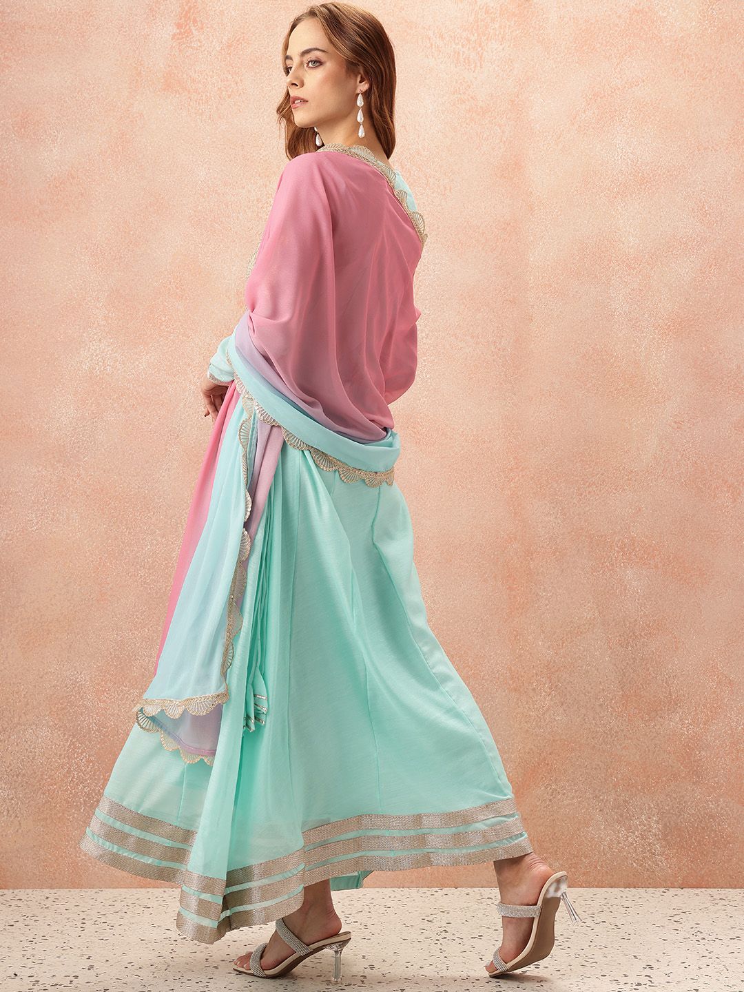 all about you Lace Taping Ethnic Maxi Dress With Dupatta
