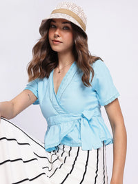 DressBerry Ocean Cool Lace Inserts Detail Wrap Top