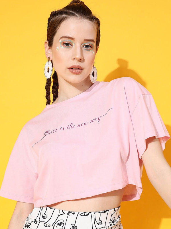 STREET 9 Women Pink Solid Crop Tshirt