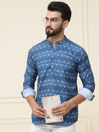 SOJANYA Kurta Bercetak Motif Etnik Biru Teal Lelaki