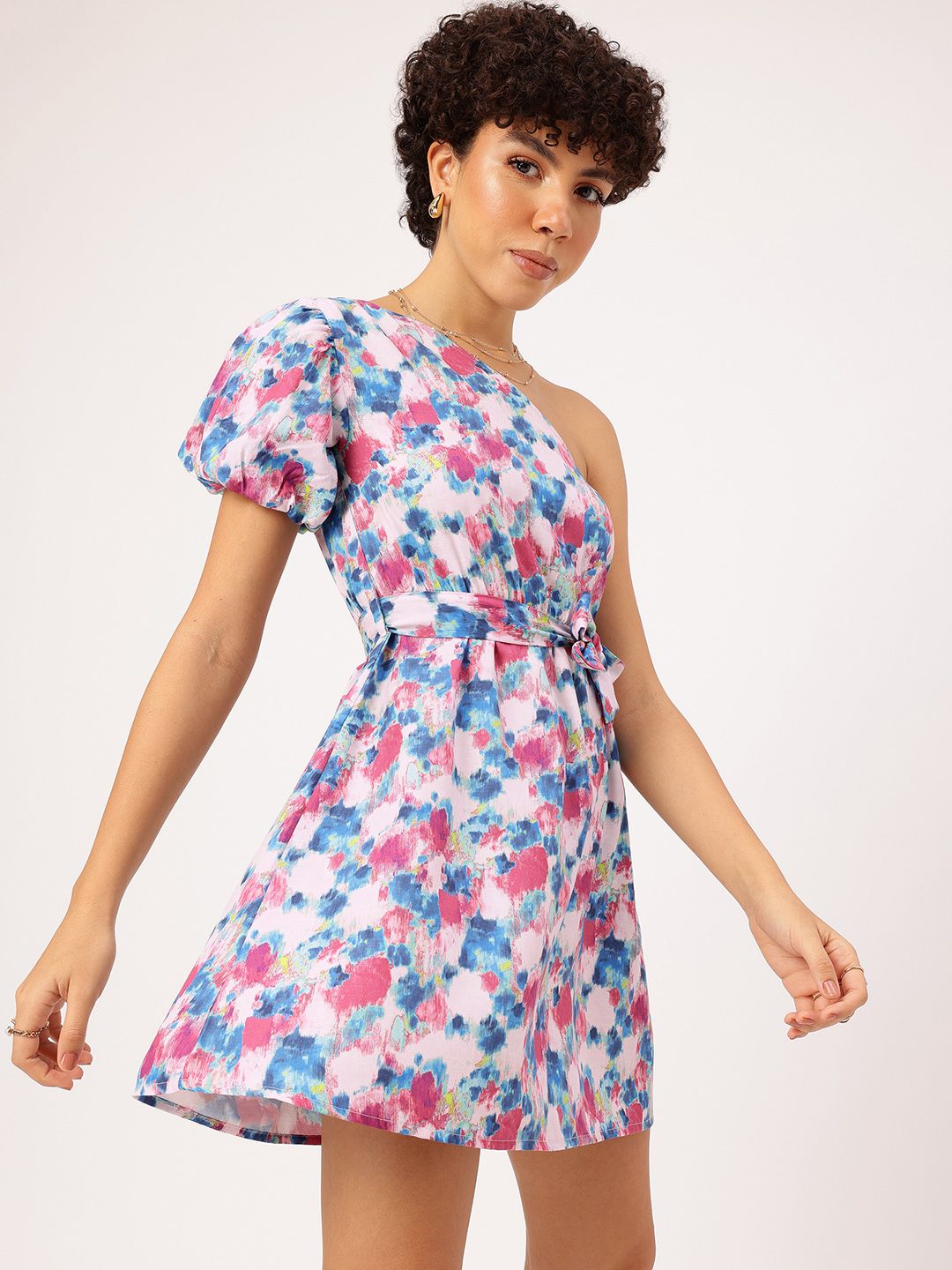 DressBerry Paint me Floral One Shoulder Fit & Flare Dress