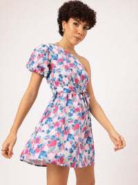 DressBerry Paint me Floral One Shoulder Fit & Flare Dress