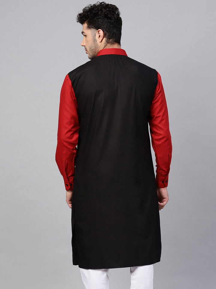 SOJANYA Lelaki Kurta Lurus Pepejal Hitam & Merah