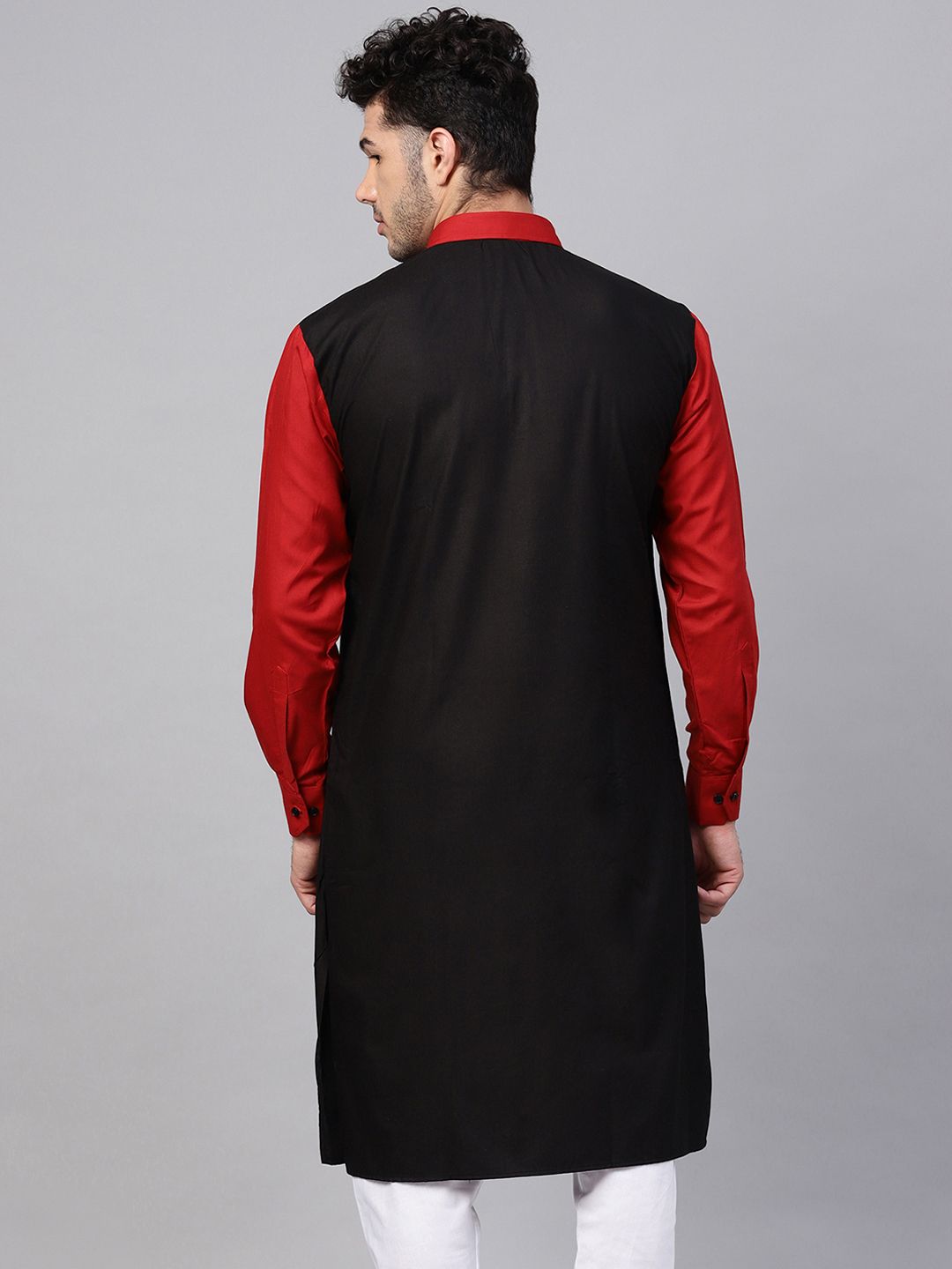 SOJANYA Lelaki Kurta Lurus Pepejal Hitam & Merah