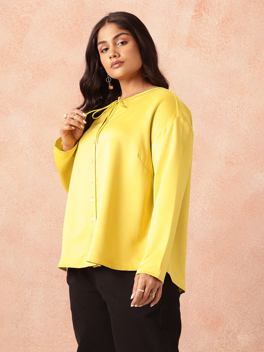 all about you Plus Size Tie-Up Neck Casual Shirt