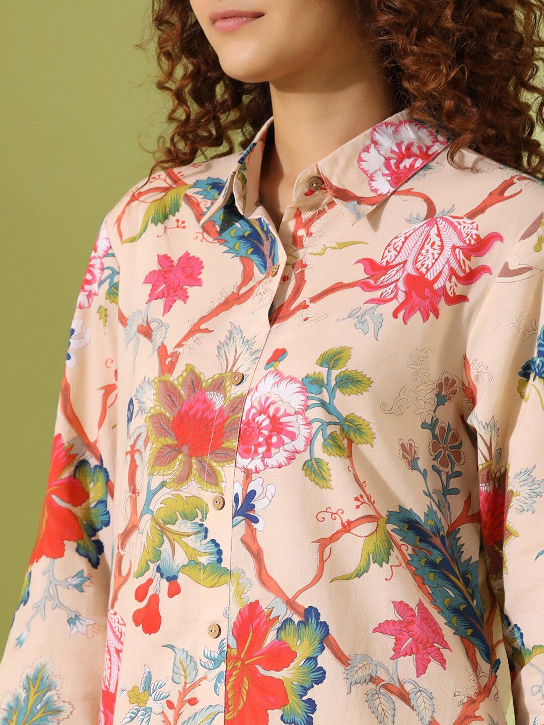 SANSKRUTIHOMES Floral Printed Shirt Collar Pure Cotton Night suit
