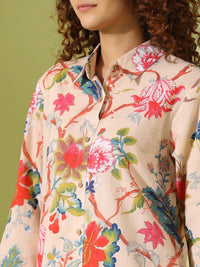 SANSKRUTIHOMES Floral Printed Shirt Collar Pure Cotton Night suit