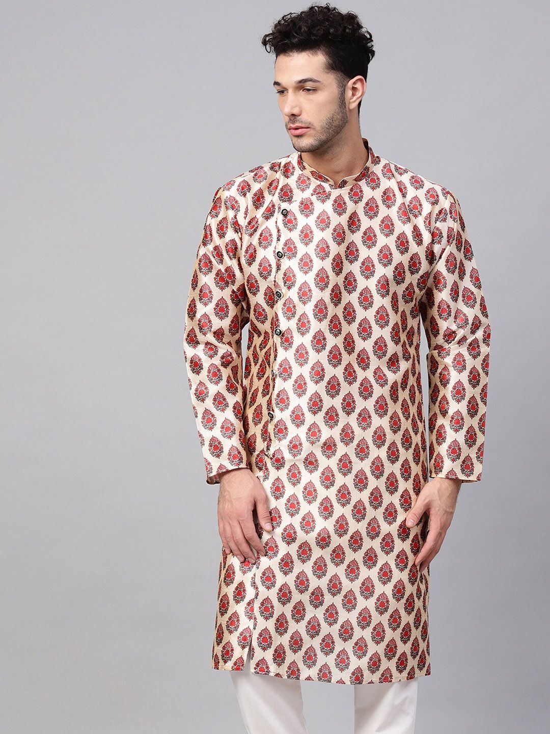 SOJANYA Men Red & Beige Printed Straight Kurta