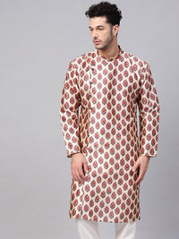 SOJANYA Men Red & Beige Printed Straight Kurta