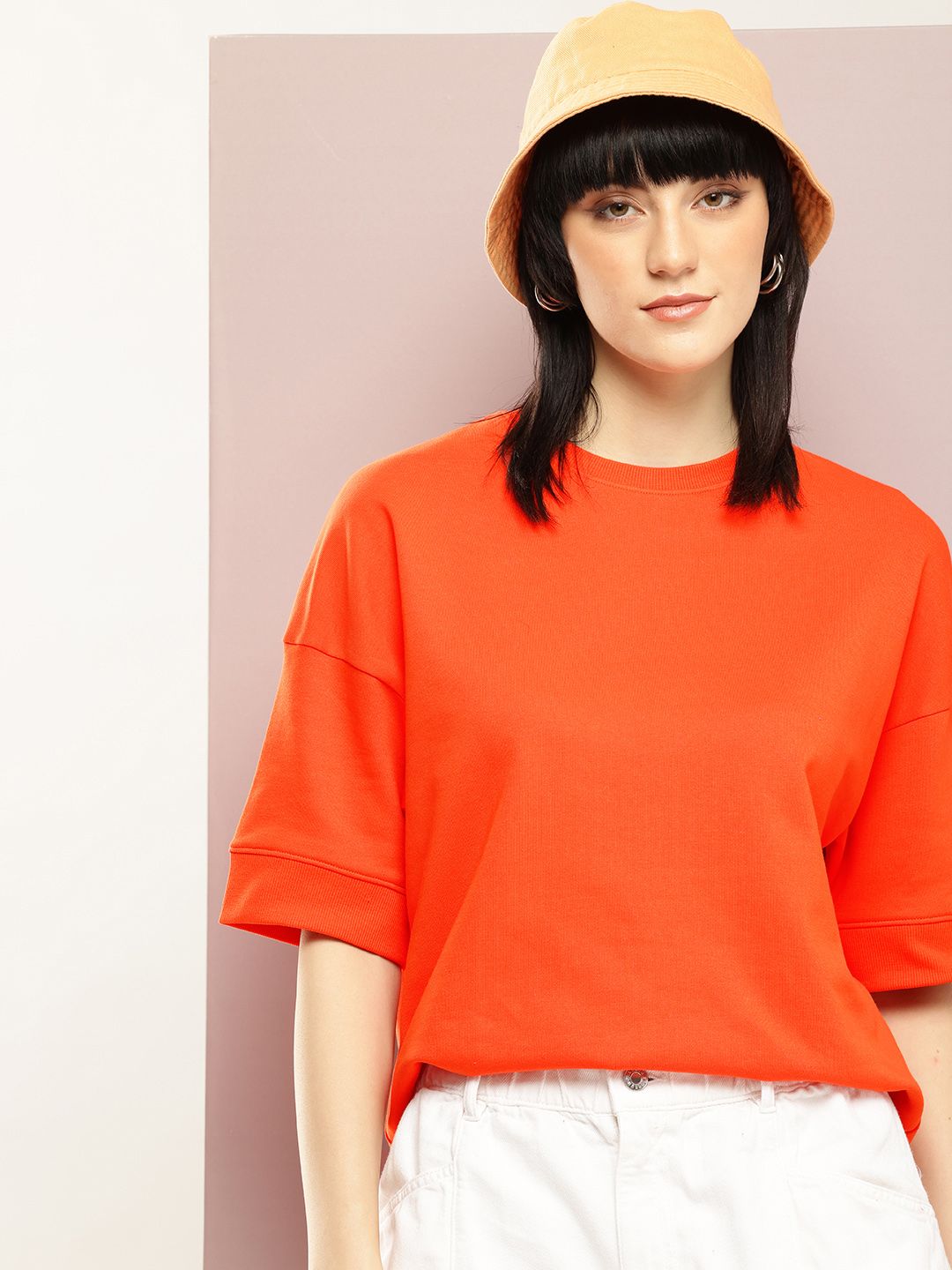 DILLINGER Women Oversized Drop Shoulder Ultra Soft Drapey Cotton Crew Neck T-Shirt