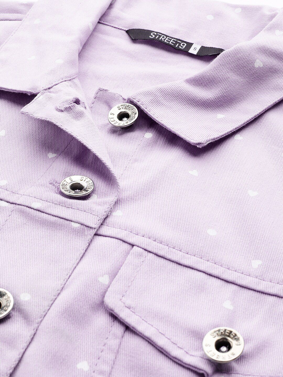 STREET 9 Women Lavender Solid Lightweight Cotton Crop Denim Jacket