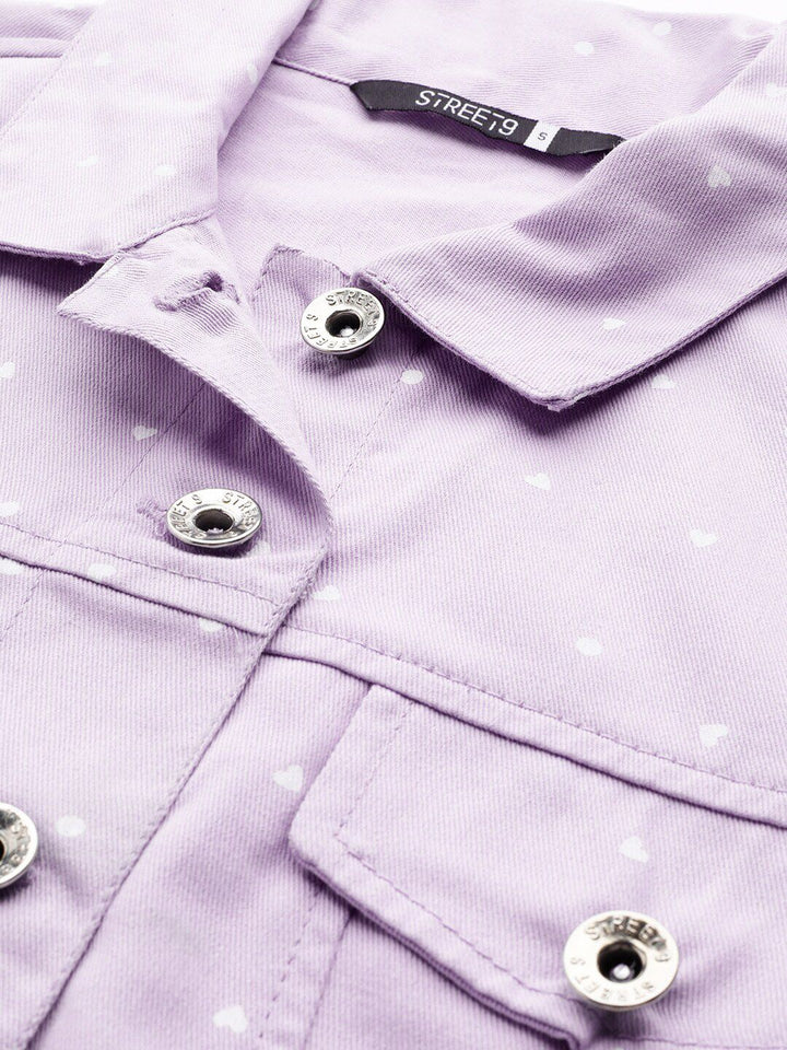 STREET 9 Women Lavender Solid Lightweight Cotton Crop Denim Jacket