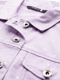 STREET 9 Women Lavender Solid Lightweight Cotton Crop Denim Jacket