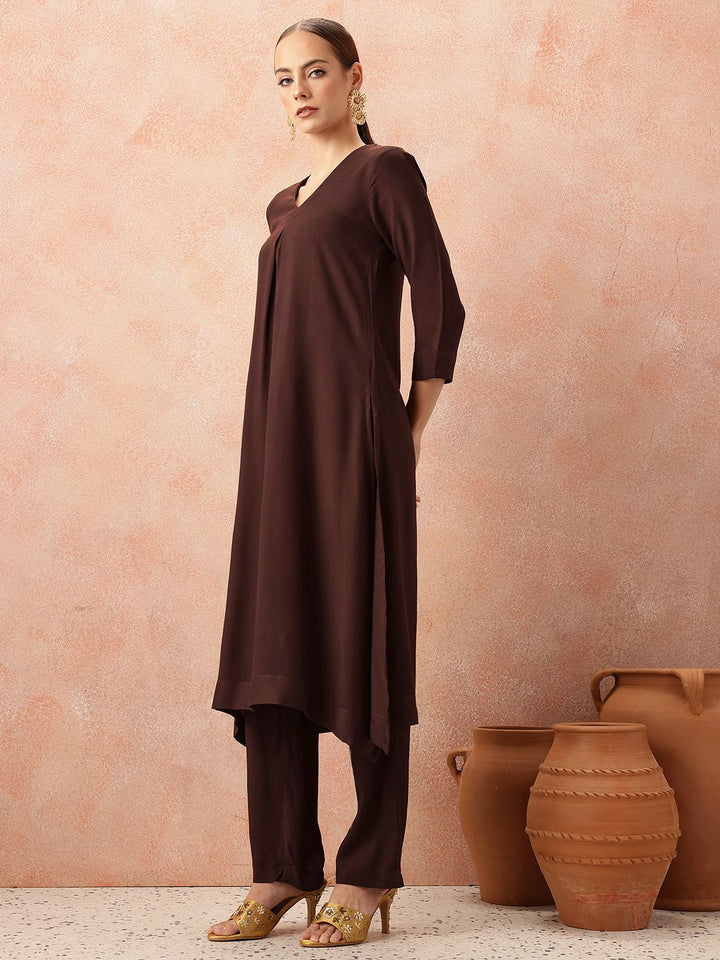 all about you Women Pleated Kurta with Trousers & Mukaish Dupatta