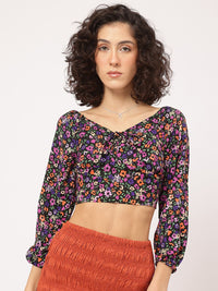 DressBerry Multi Florals Smocked Empire Padded Crop Top