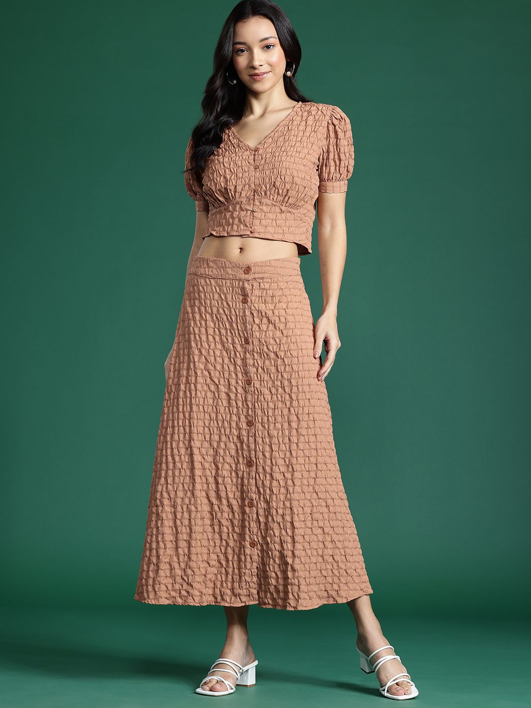 DressBerry Textured Top With Skirt Co-Ord Set