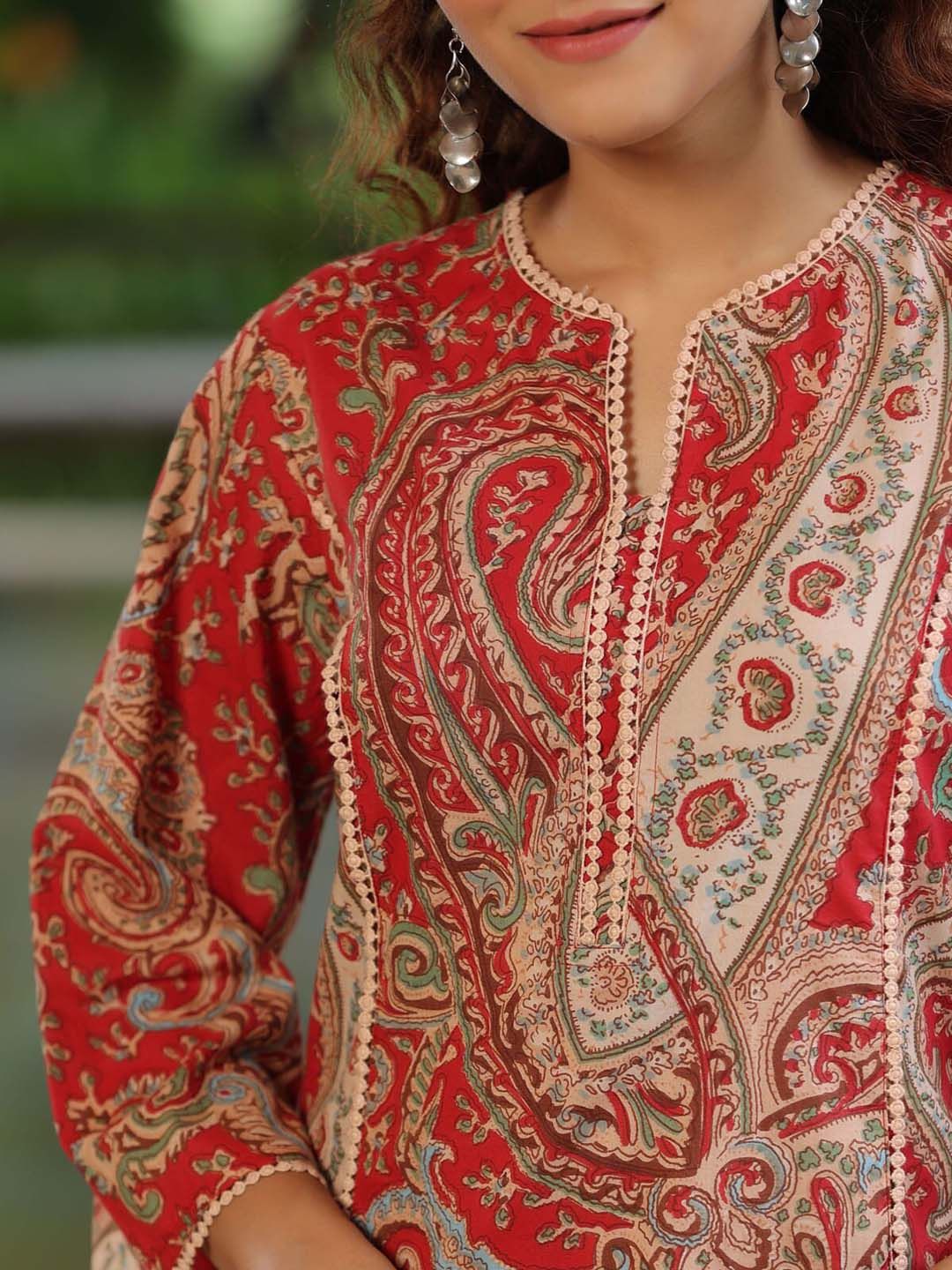 Rain & Rainbow Ethnic Motifs Printed Notched Neck Straight Pure Cotton Kurta
