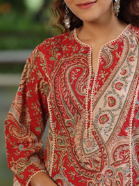 Rain & Rainbow Ethnic Motifs Printed Notched Neck Straight Pure Cotton Kurta