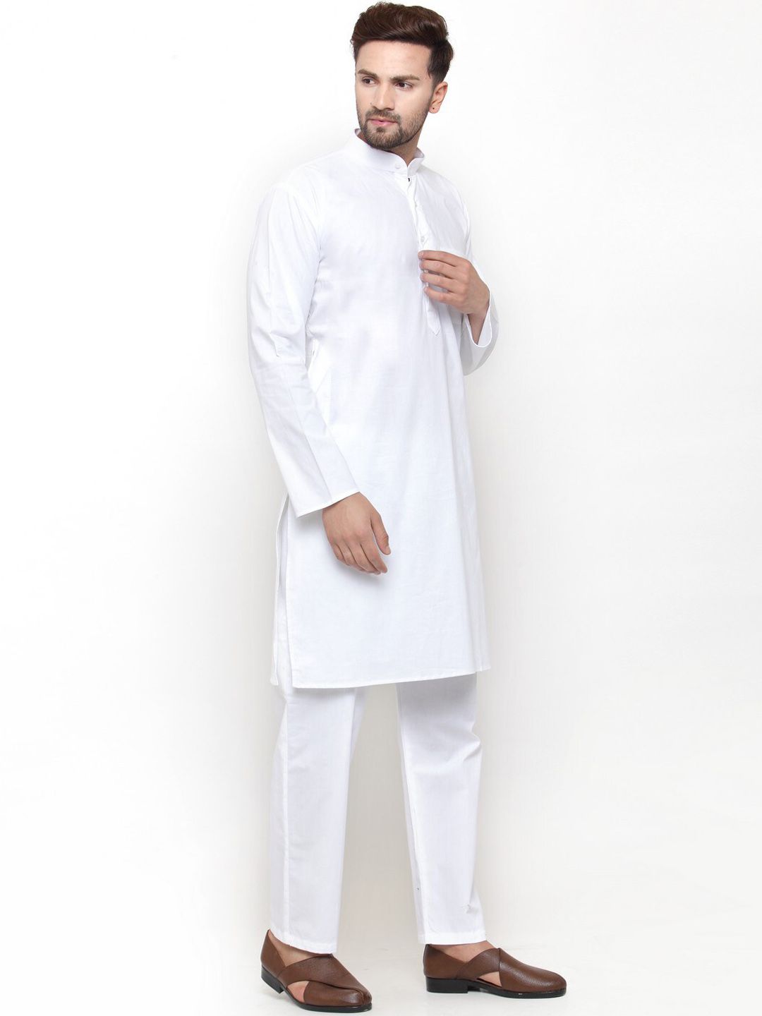 Jompers Band Collar Pure Cotton Kurta with Pyjamas