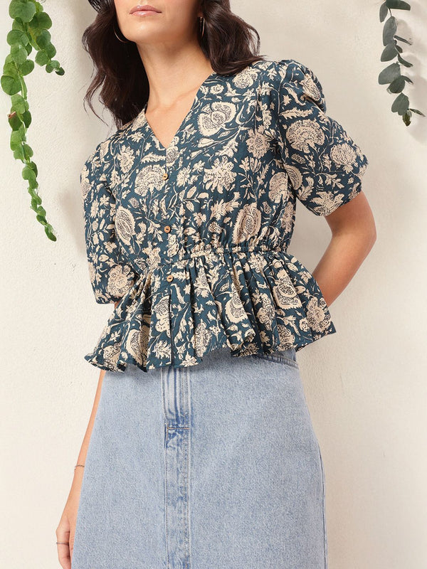 DressBerry Laid-Back Luxe Indie Floral Cinched Waist Top