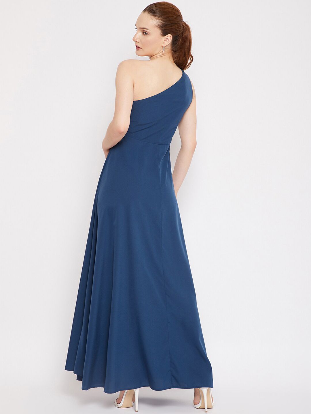 Berrylush Women Blue One Shoulder Crepe Maxi Dress