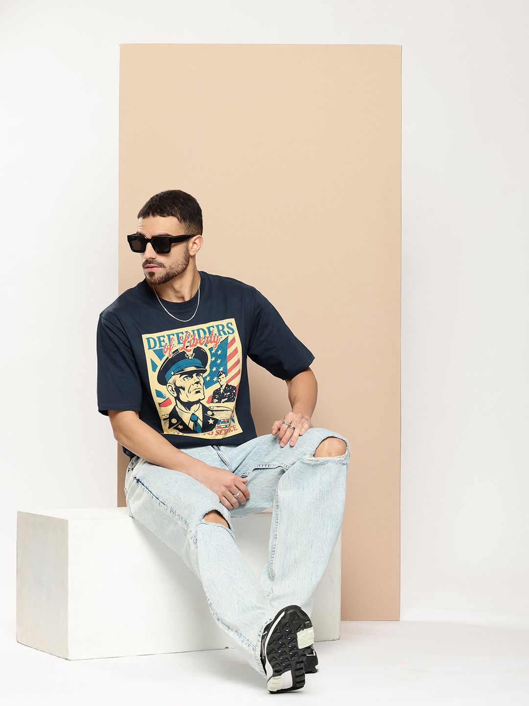 Difference of Opinion Men Printed Oversized Pure Cotton T-shirt