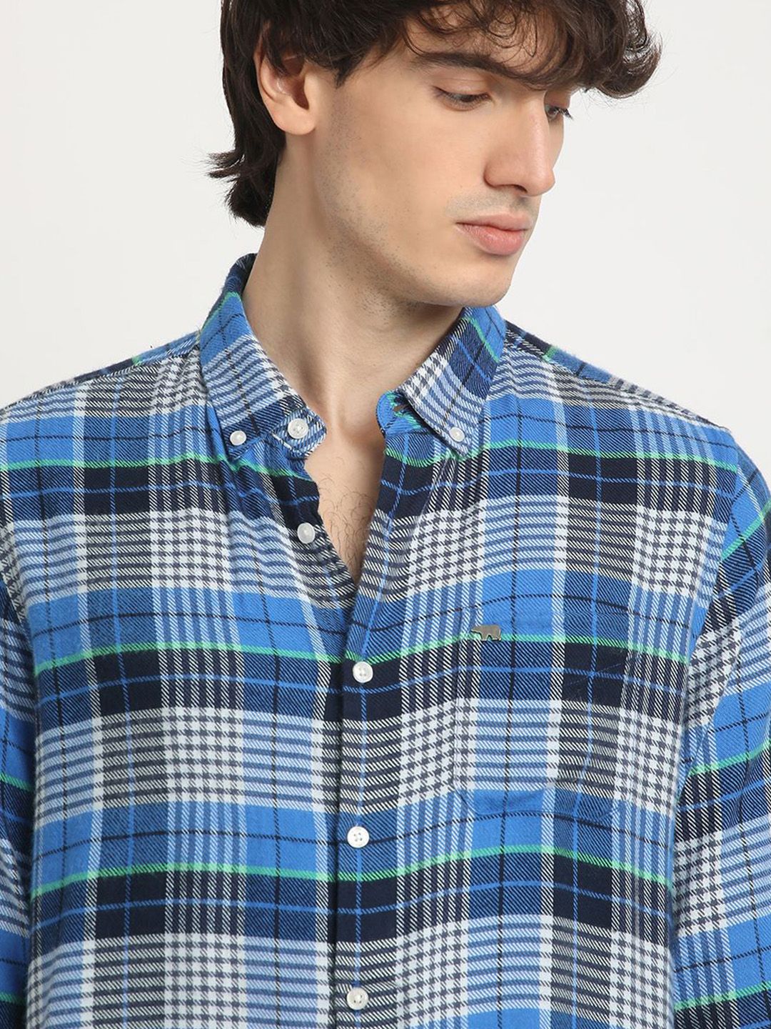 THE BEAR HOUSE Men's Pure Cotton Checked Slim Fit Casual Shit