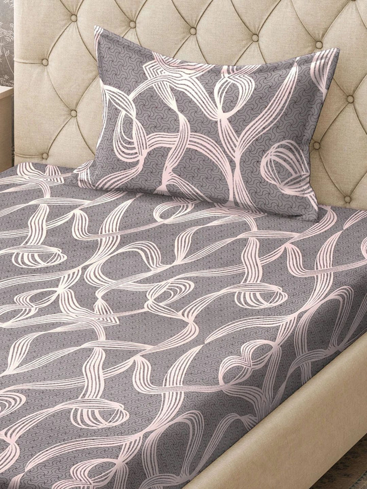 Moda Rapido X KLOTTHE Grey & Pink 300 TC Single Bedsheet with 1 Pillow Covers
