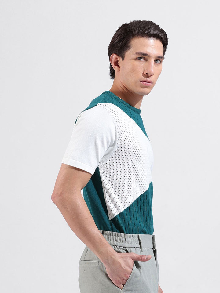 The Indian Garage Co Men Flat Knit Slim Fit Textured T-Shirt
