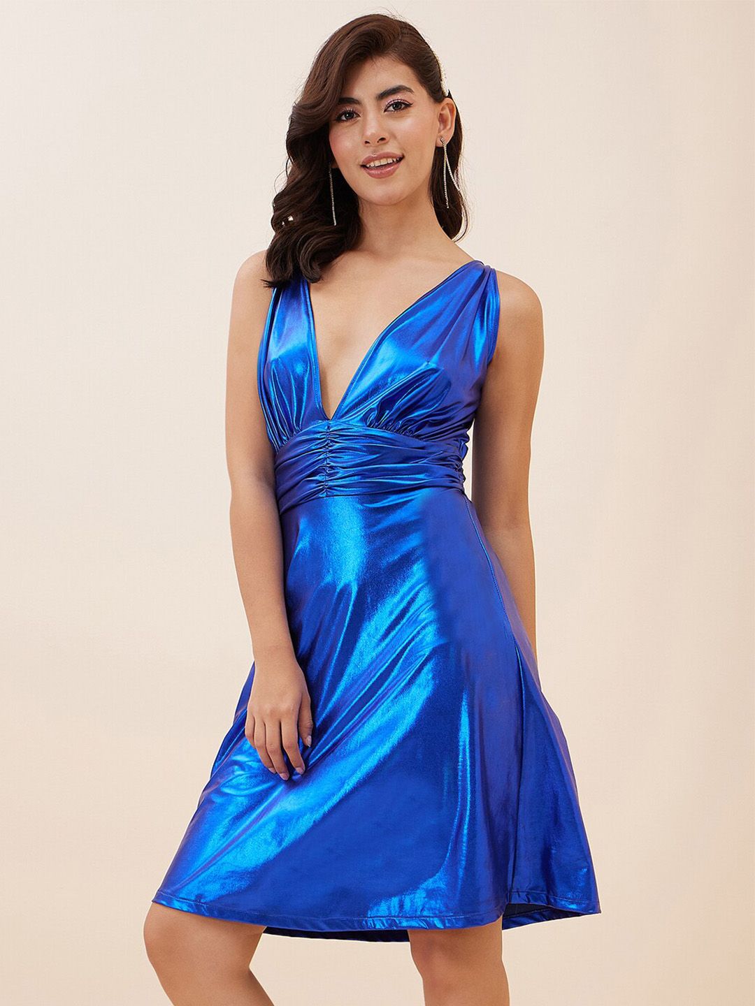 Antheaa V-Neck Gathered or Pleated Sheath Dress
