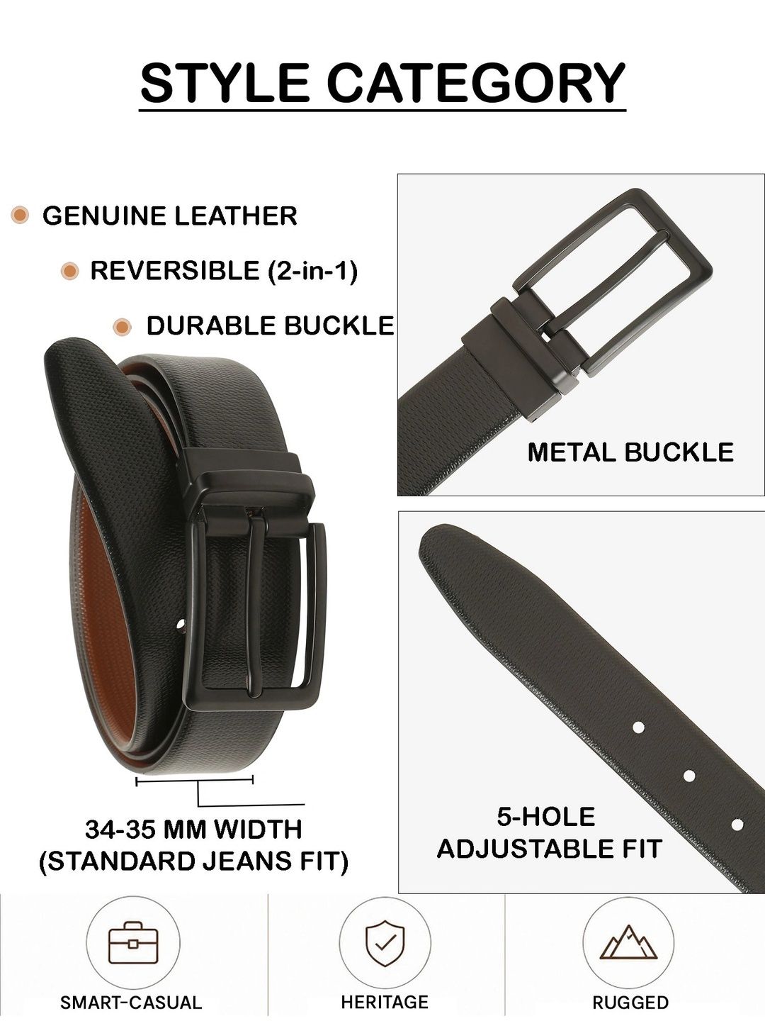 Teakwood Leathers Men Textured Leather Reversible Belt