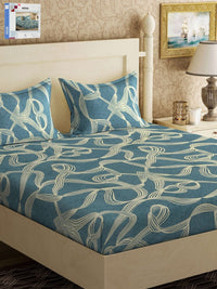 KLOTTHE Biru Turquoise Abstrak Bercetak 300 TC Cadar King Double Dengan 2 Sarung Bantal