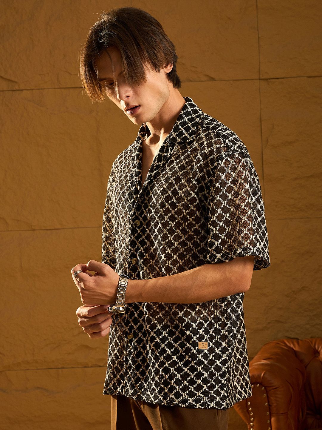 DENNISON Drop Shoulder Textured Oversized Crochet Shirt