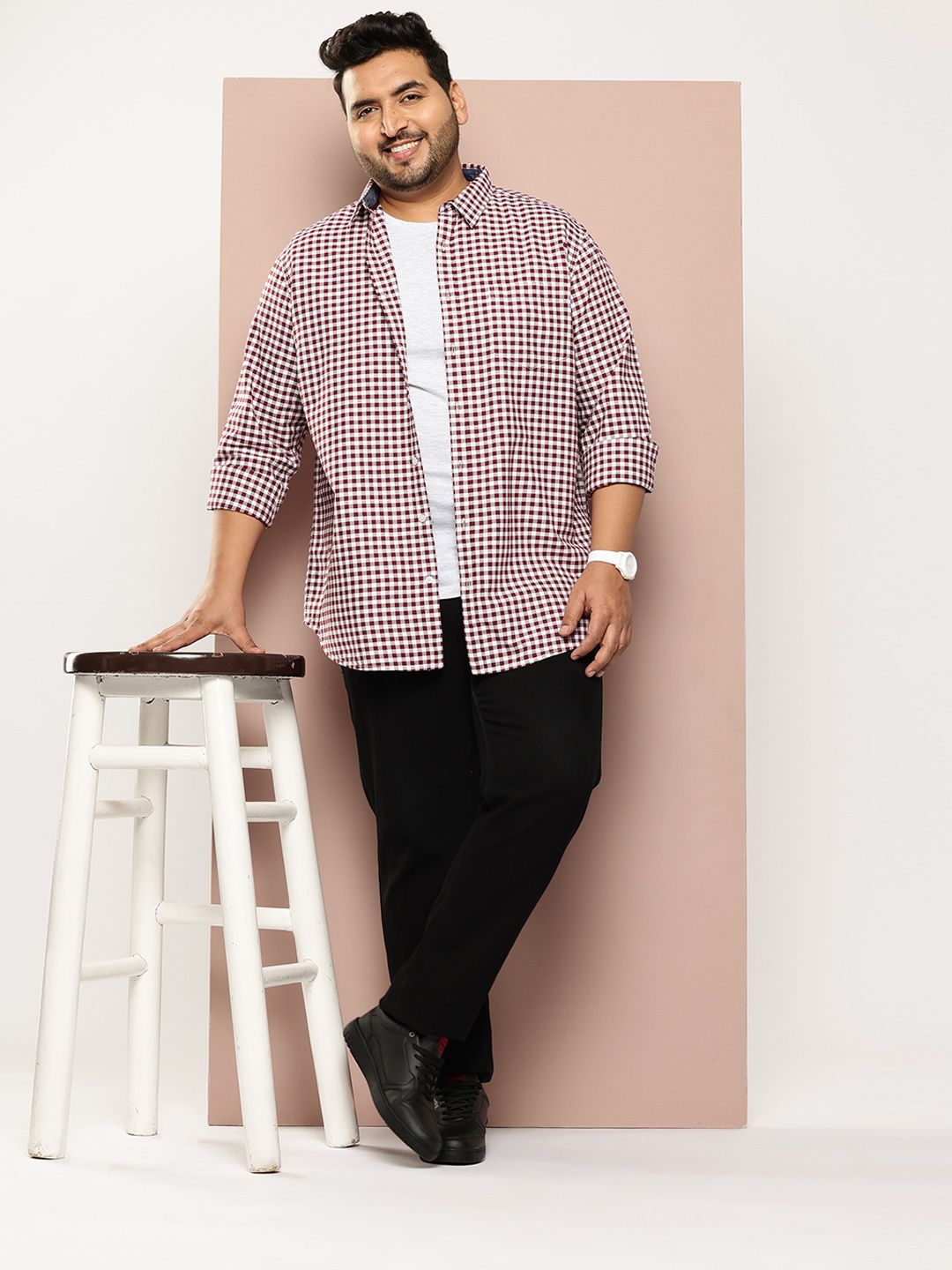 Thomas Scott Men Classic Slim Fit Gingham Checks Checked Casual Shirt