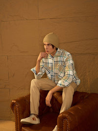 DENNISON Men Double Pocket Drop Shoulder Oversized Cotton Checked Shacket