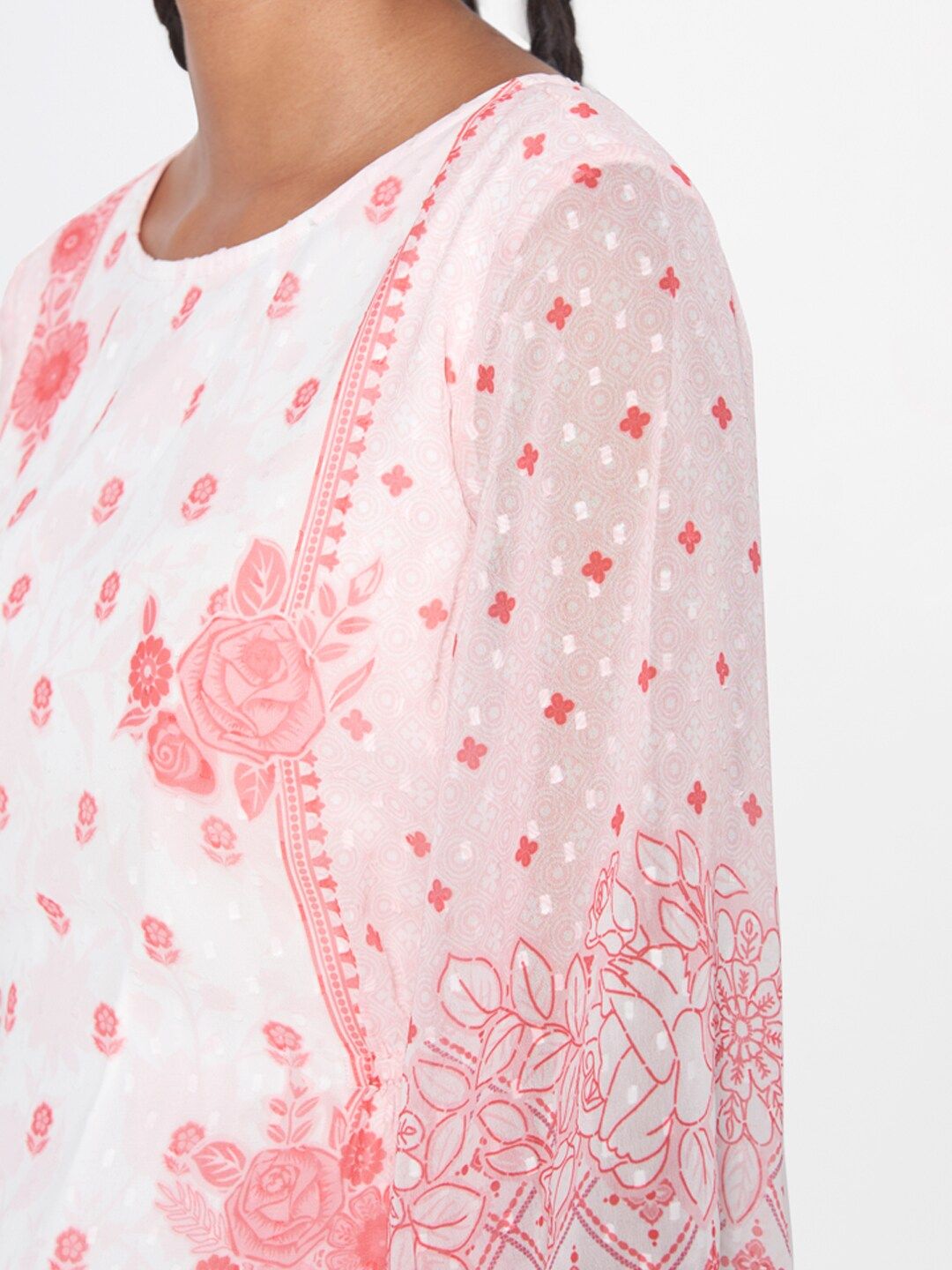 Global Desi Floral Printed Puff Sleeve Maxi Dress