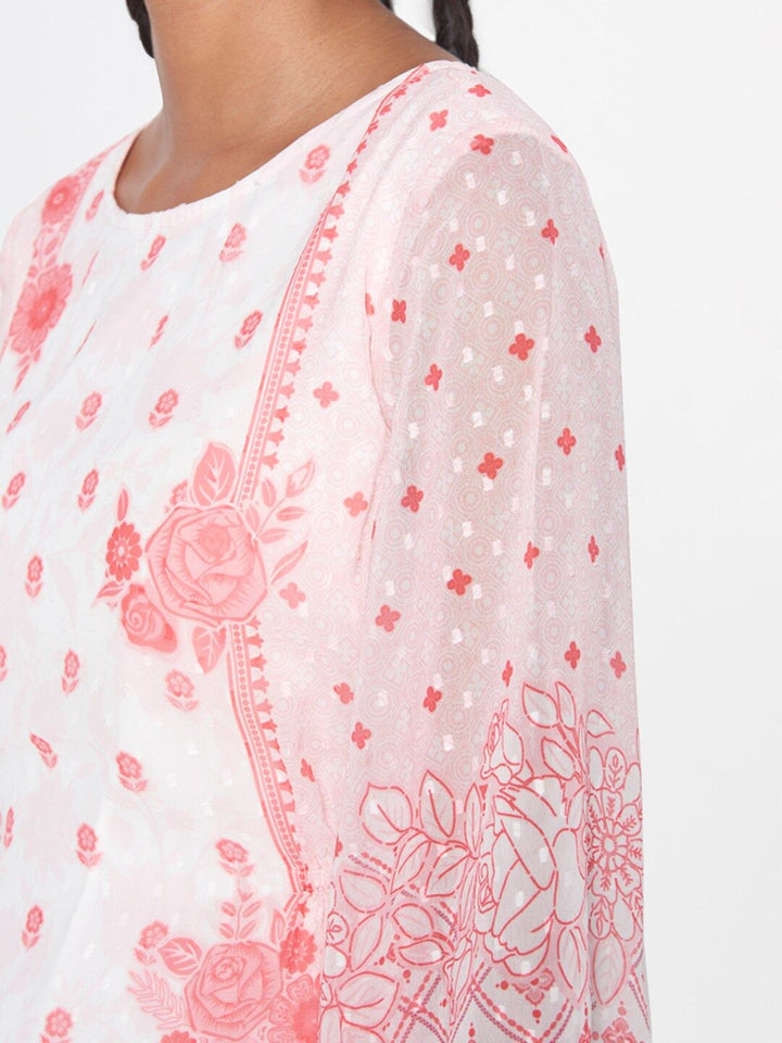 Global Desi Floral Printed Puff Sleeve Maxi Dress