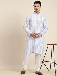 Anug by SOJANYA Men Blue Striped Kurta