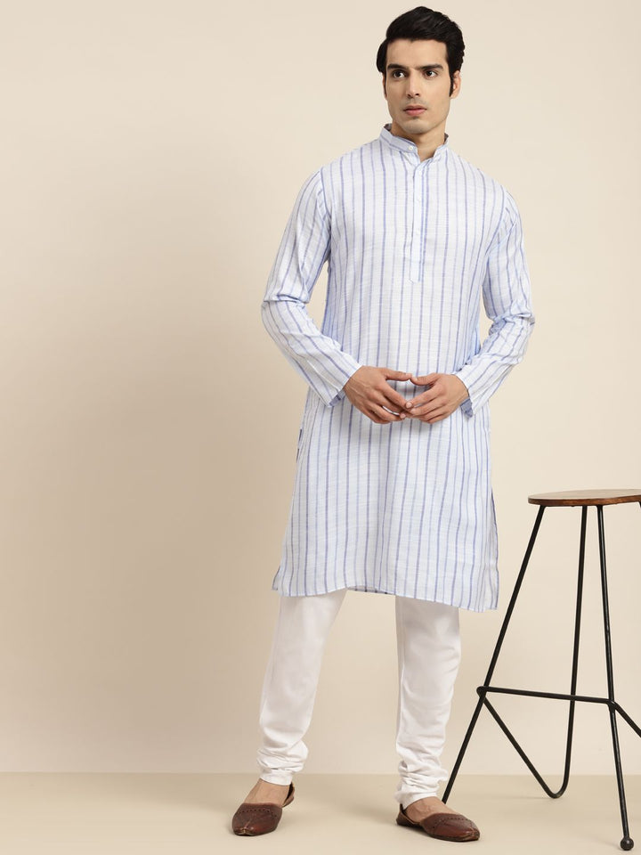 Anug by SOJANYA Men Blue Striped Kurta