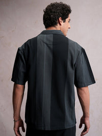 LOCOMOTIVE Dobby Textured Striper Camp Collar Oversized Shirt