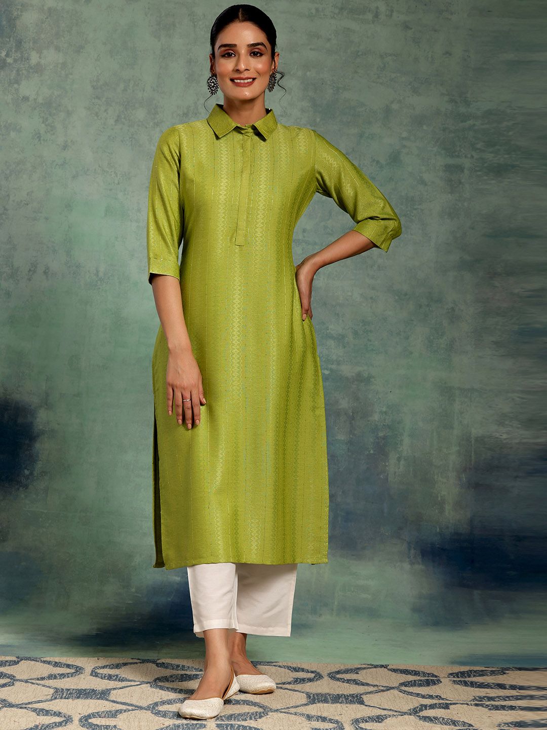 Libas Striped Shirt Collar Pathani Kurta