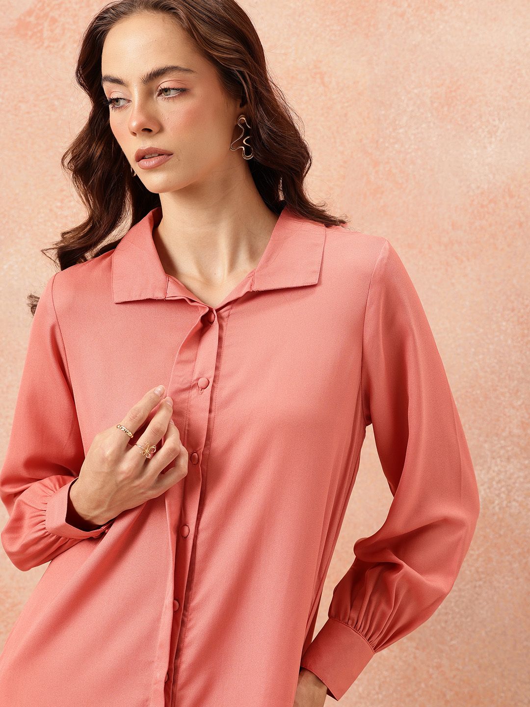 all about you Solid Shirt Collar Co-Ords